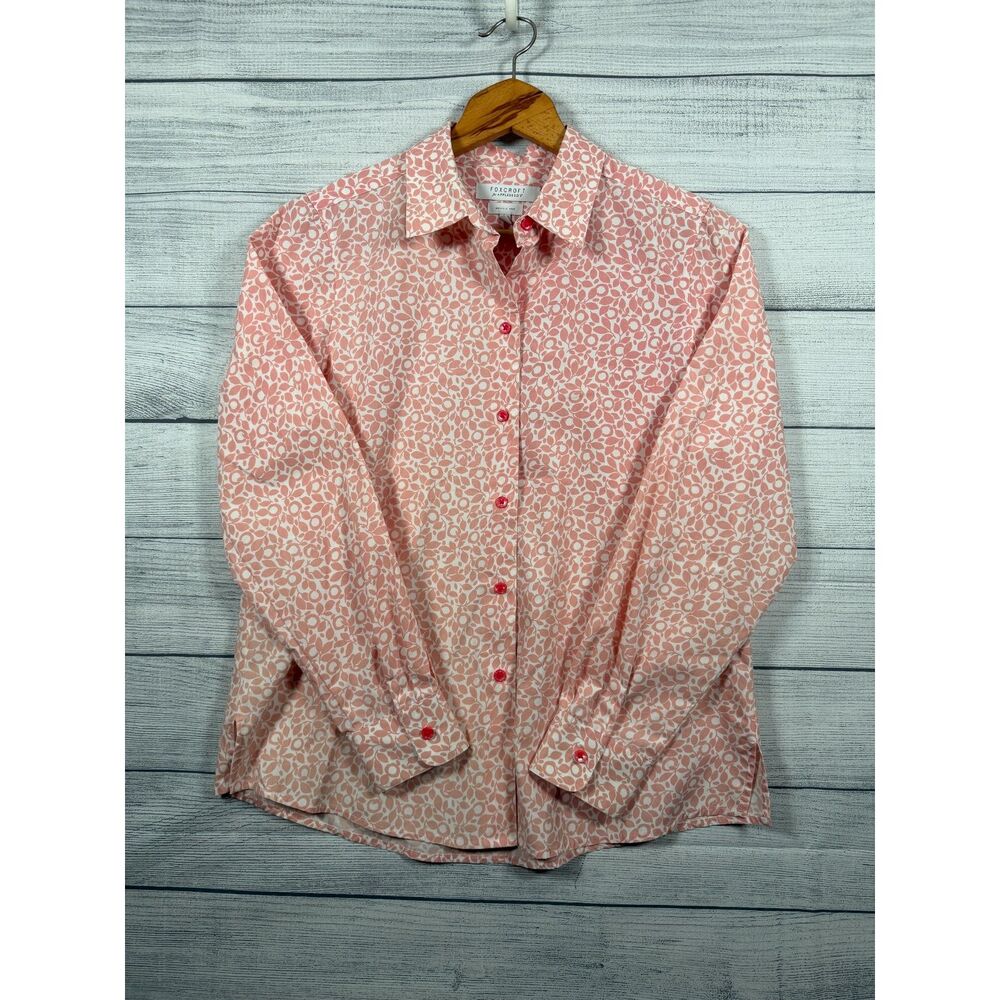 Foxcroft for Appleseeds Pink Leaf Print Shirt Womens 10 Button Down #4451